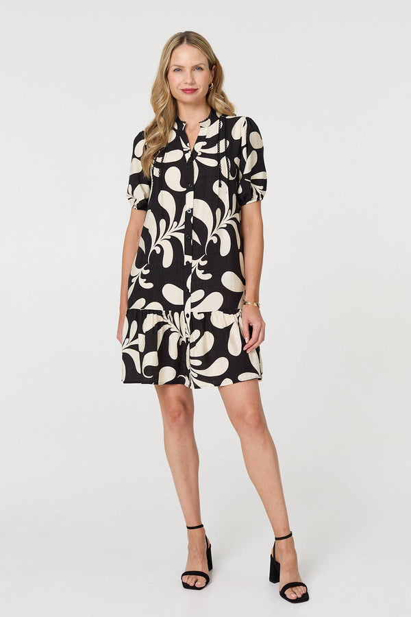 Printed 1/2 Sleeve Tiered Short Dress