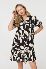 Printed 1/2 Sleeve Tiered Short Dress