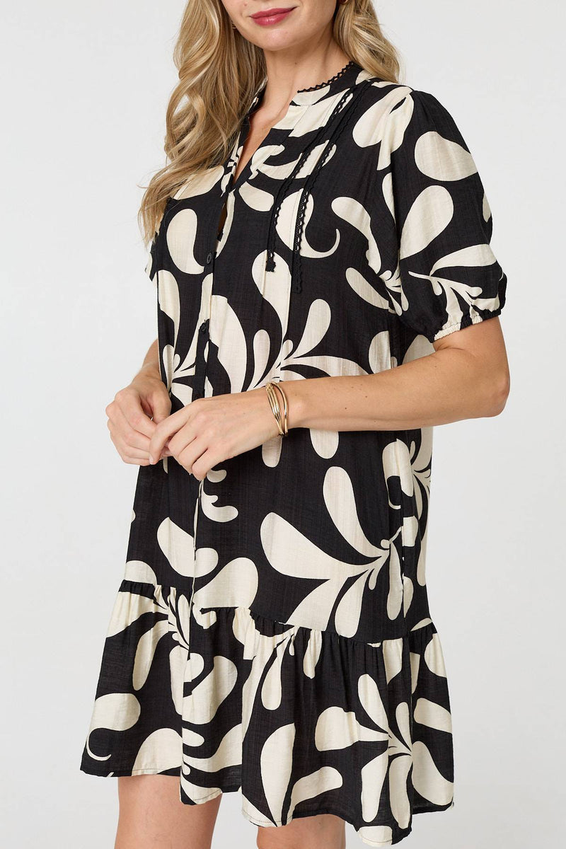 Printed 1/2 Sleeve Tiered Short Dress