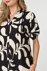 Printed 1/2 Sleeve Tiered Short Dress