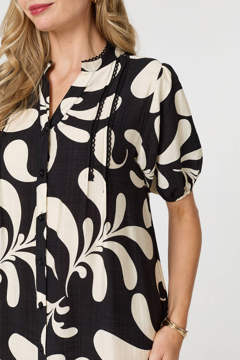 Printed 1/2 Sleeve Tiered Short Dress