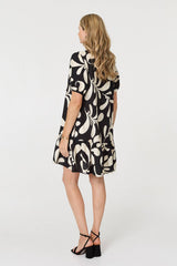 Printed 1/2 Sleeve Tiered Short Dress