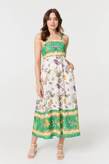 Tropical Print Cami Strap Midi Dress