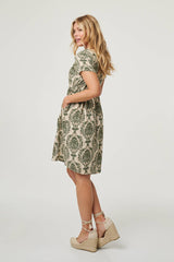 Baroque Print Relaxed Knee Length Dress