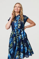 Floral Cap Sleeve Pleated Short Dress