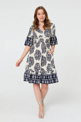Printed 1/2 Sleeve Knee Length Dress