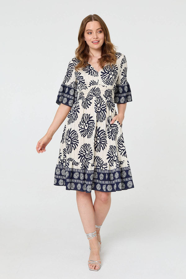 Printed 1/2 Sleeve Knee Length Dress