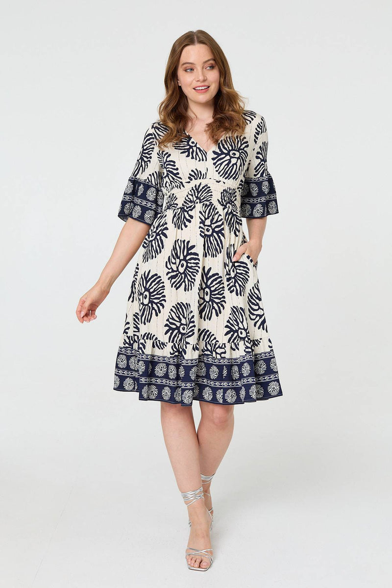 Printed 1/2 Sleeve Knee Length Dress
