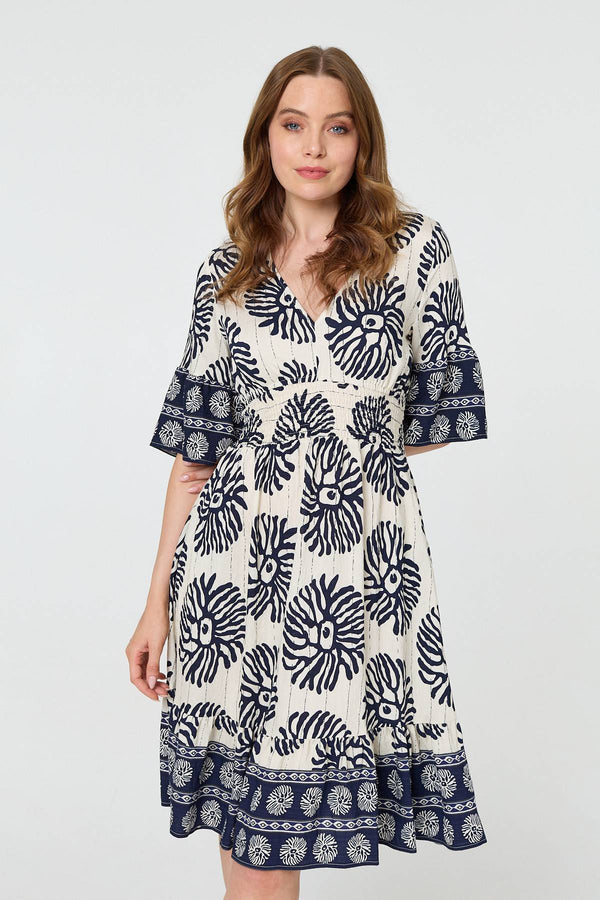 Printed 1/2 Sleeve Knee Length Dress