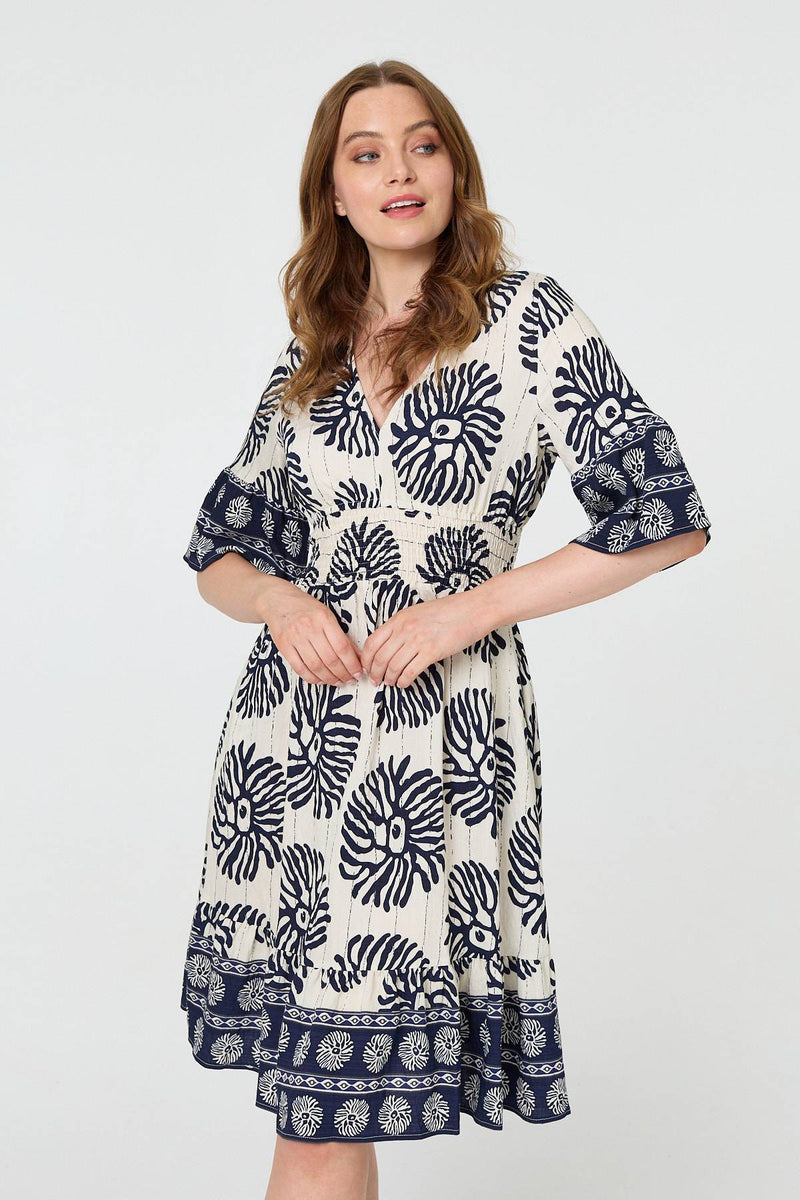 Printed 1/2 Sleeve Knee Length Dress