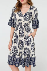 Printed 1/2 Sleeve Knee Length Dress