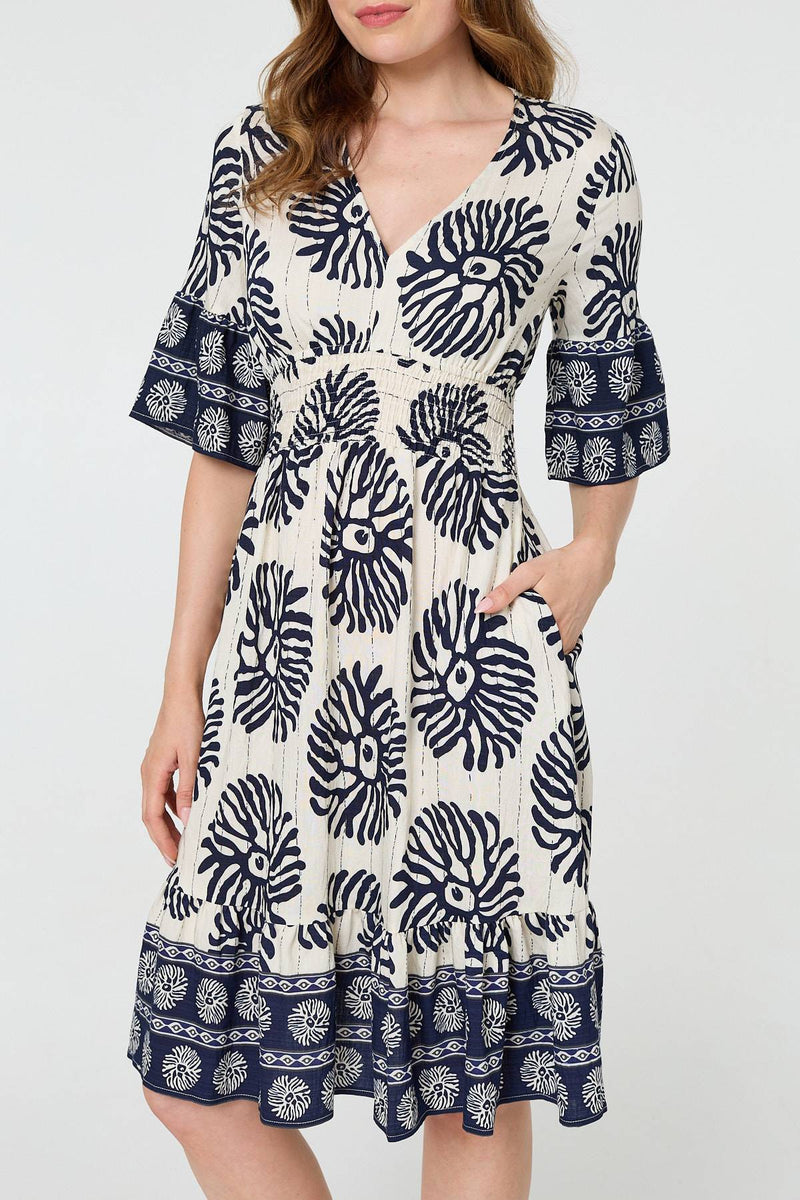 Printed 1/2 Sleeve Knee Length Dress