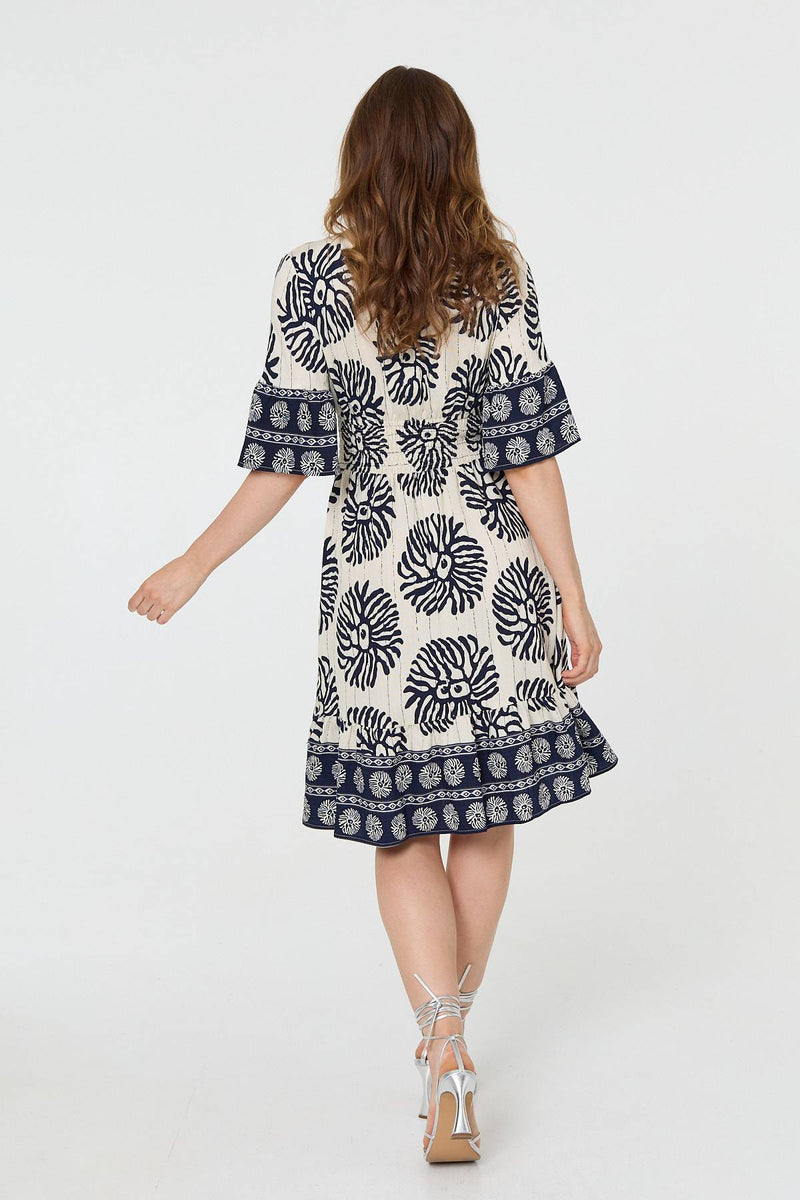 Printed 1/2 Sleeve Knee Length Dress