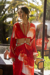 Sunset Red Hera Draped Maxi Skirt