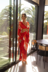 Sunset Red Hera Draped Maxi Skirt