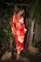 Sunset Red Hera Draped Maxi Skirt