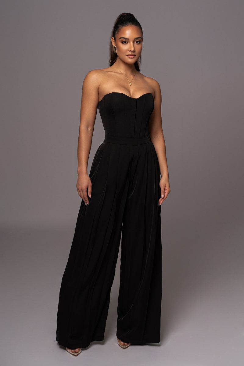 Black Clara Wide Leg Pleated Trousers