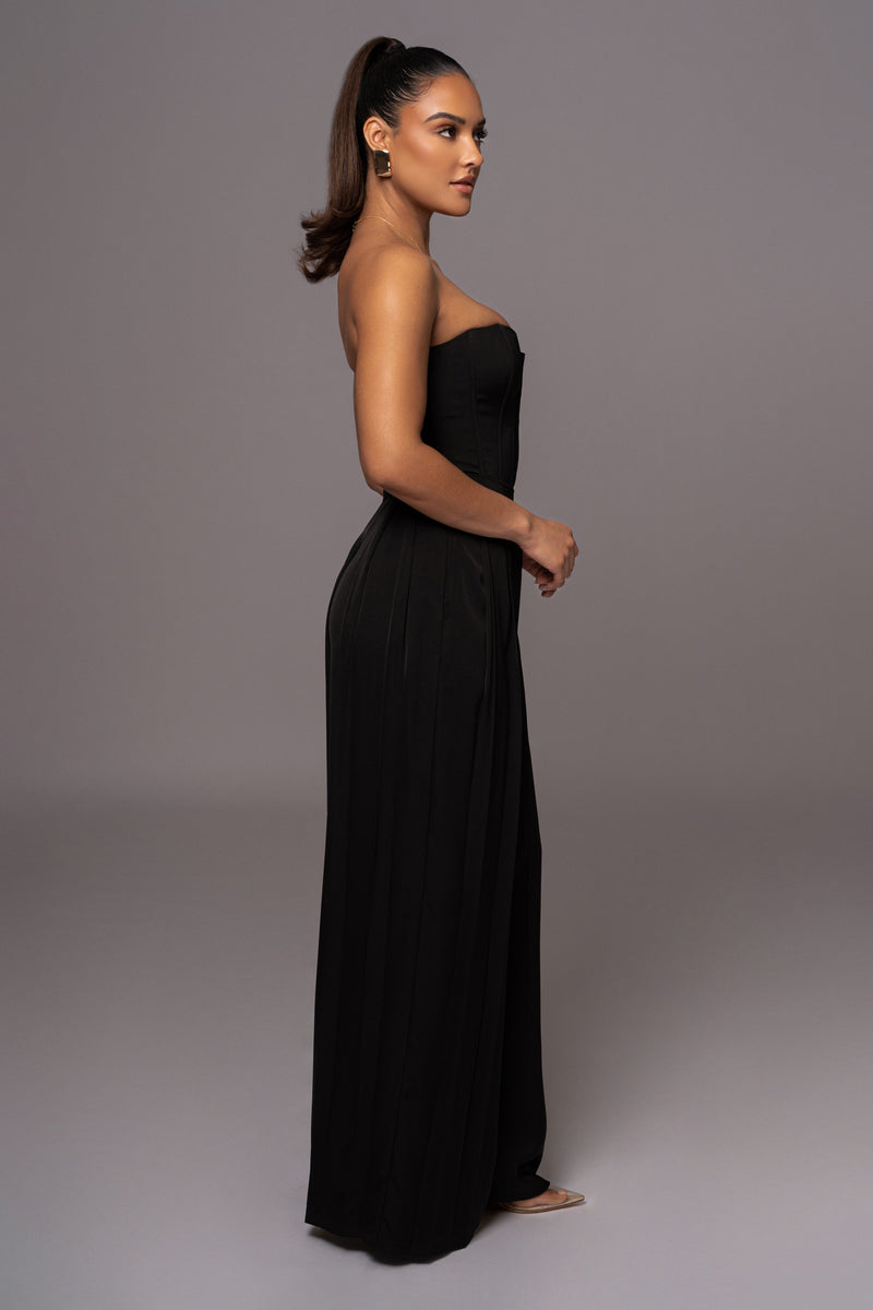 Black Clara Wide Leg Pleated Trousers