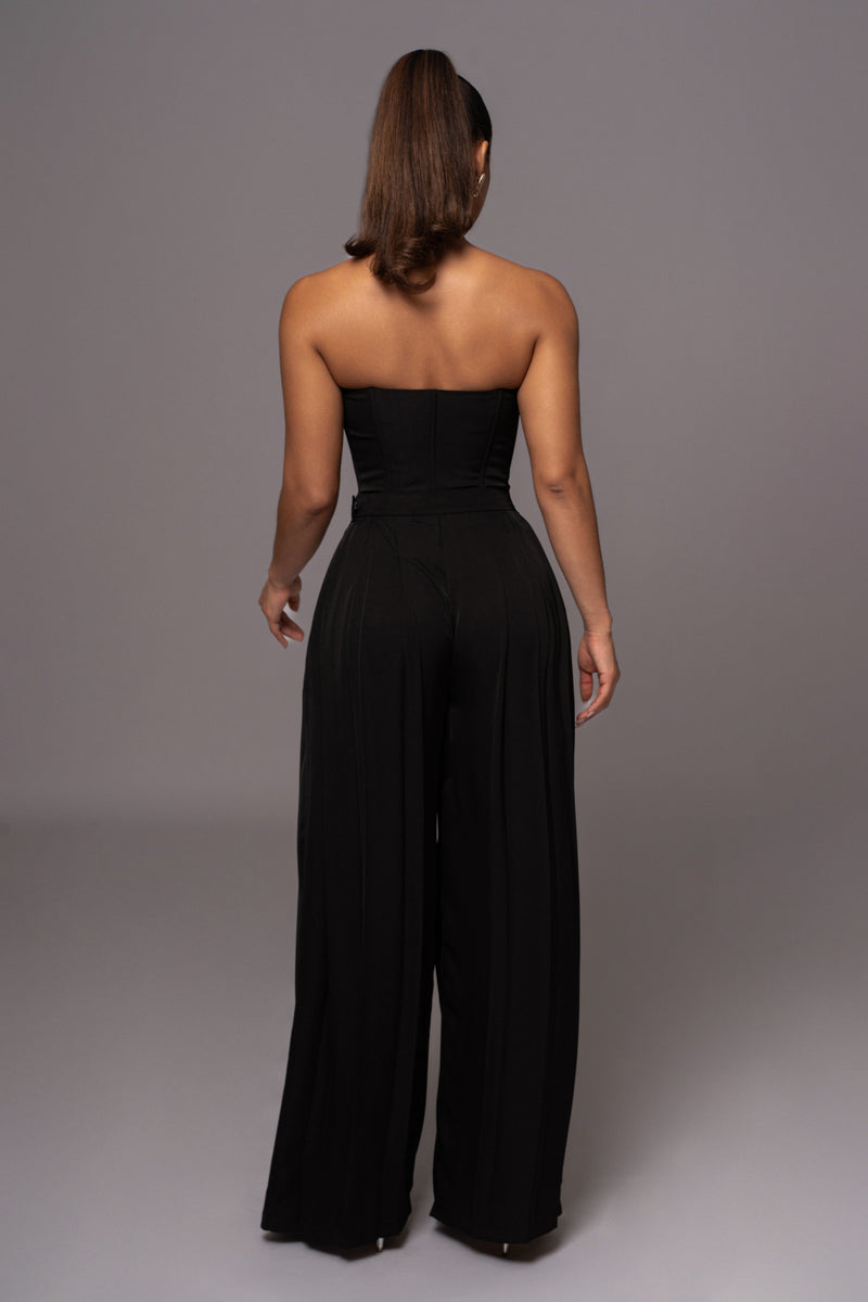 Black Clara Wide Leg Pleated Trousers