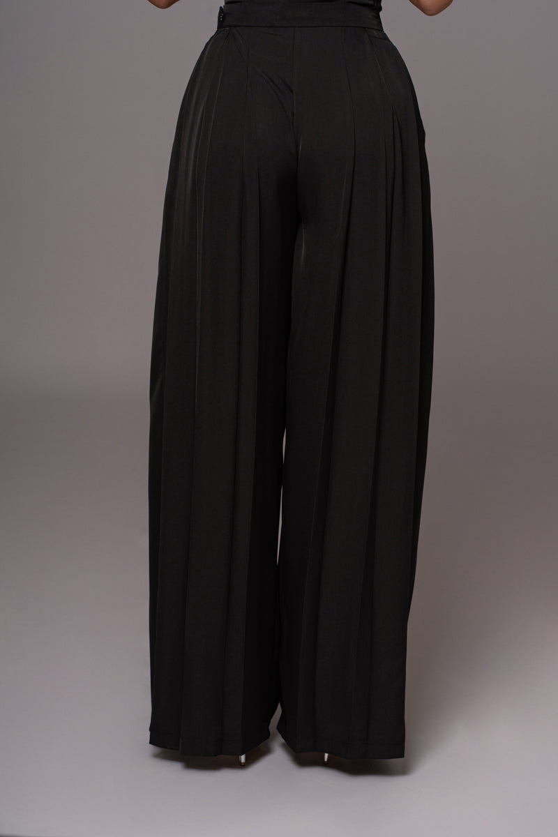 Black Clara Wide Leg Pleated Trousers