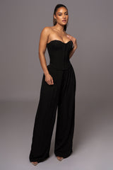 Black Clara Wide Leg Pleated Trousers