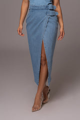 Medium Wash Gisele Denim Slit Skirt