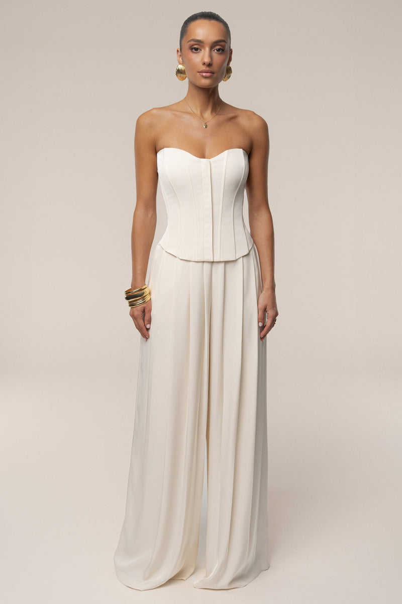 Buttercream Clara Wide Leg Pleated Trousers
