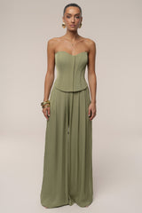 Olive Clara Wide Leg Pleated Trousers