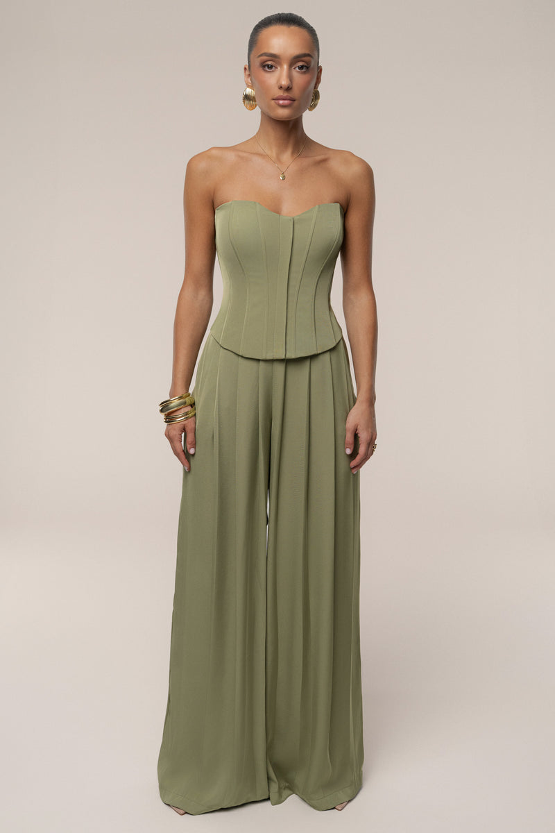 Olive Clara Wide Leg Pleated Trousers