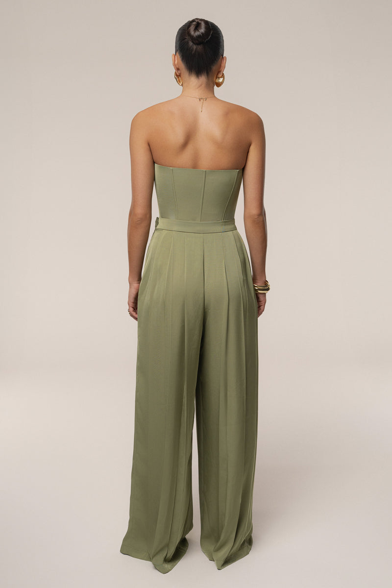Olive Clara Wide Leg Pleated Trousers