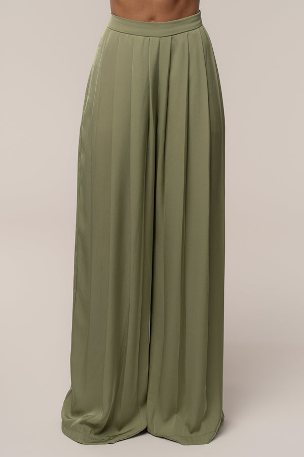 Olive Clara Wide Leg Pleated Trousers