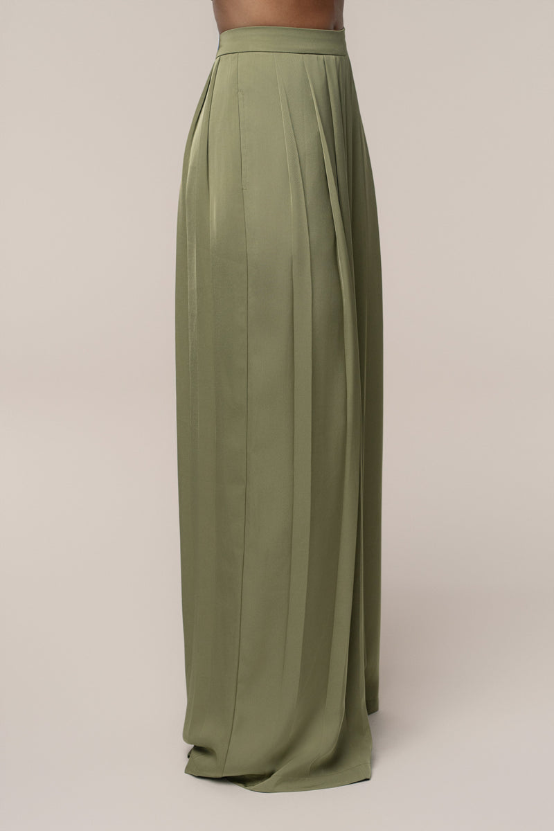 Olive Clara Wide Leg Pleated Trousers