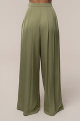 Olive Clara Wide Leg Pleated Trousers