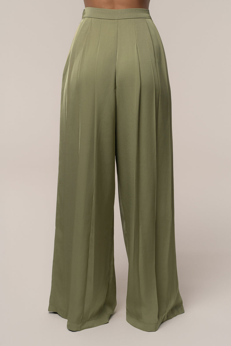 Olive Clara Wide Leg Pleated Trousers