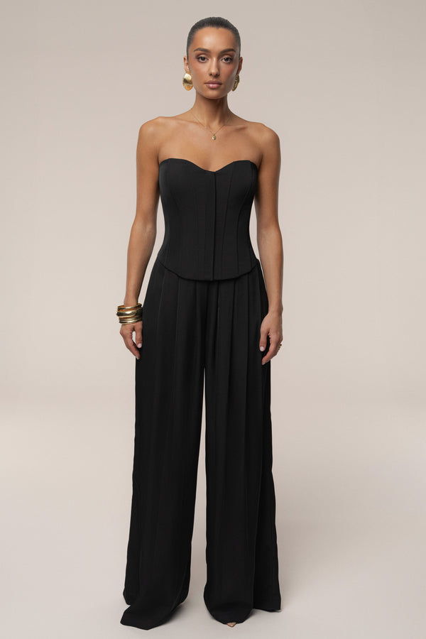 Black Clara Wide Leg Pleated Trousers