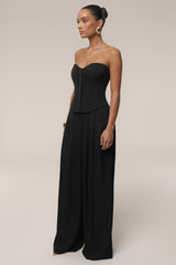 Black Clara Wide Leg Pleated Trousers