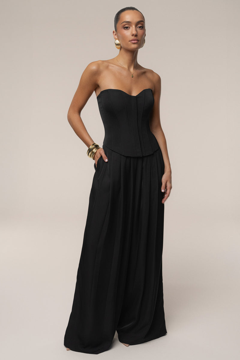 Black Clara Wide Leg Pleated Trousers