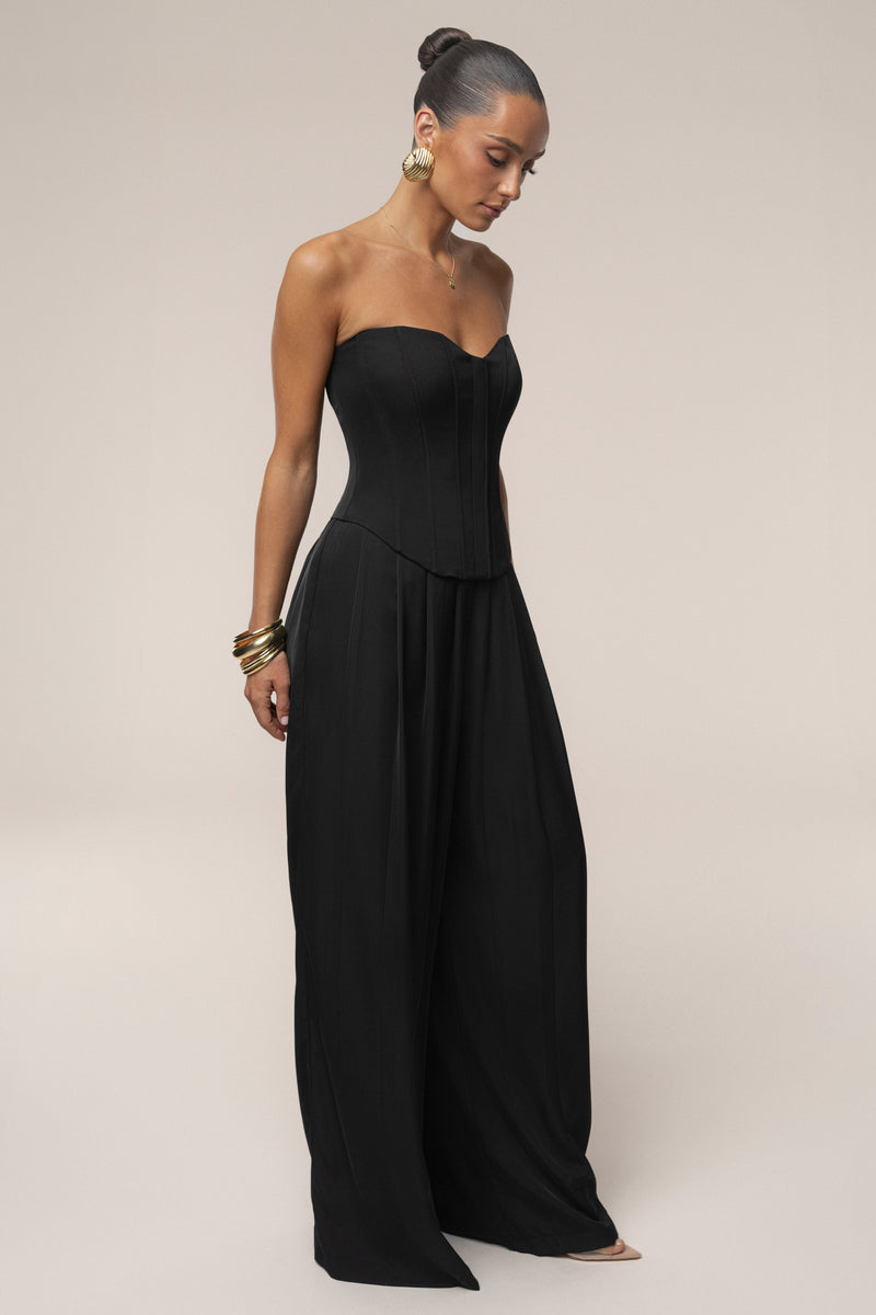 Black Clara Wide Leg Pleated Trousers