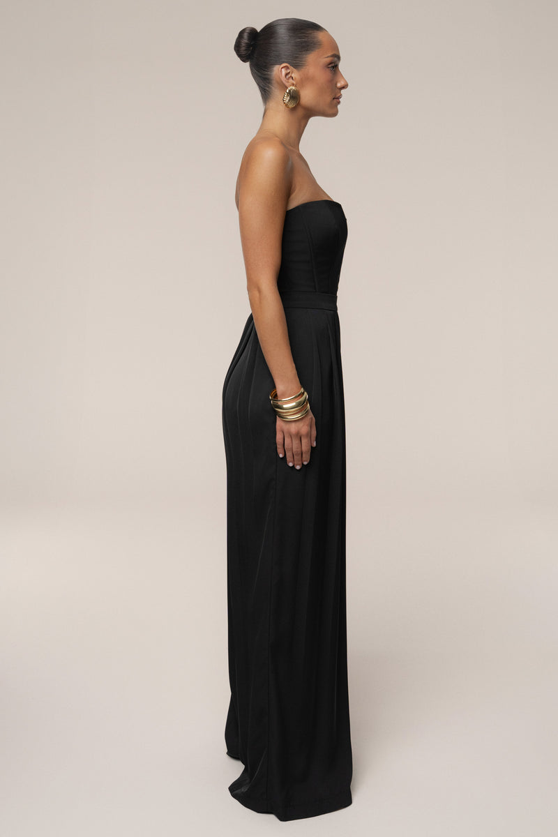 Black Clara Wide Leg Pleated Trousers