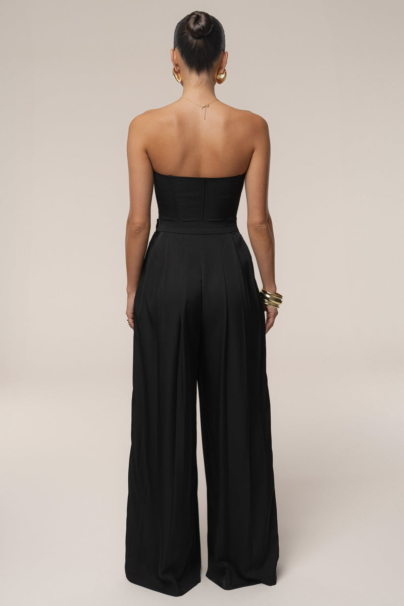 Black Clara Wide Leg Pleated Trousers