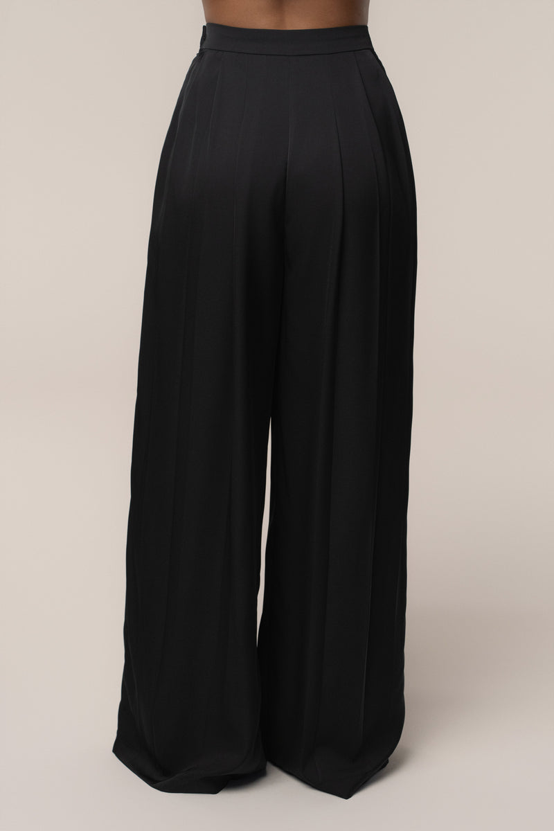 Black Clara Wide Leg Pleated Trousers