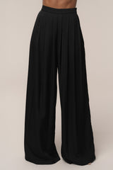 Black Clara Wide Leg Pleated Trousers