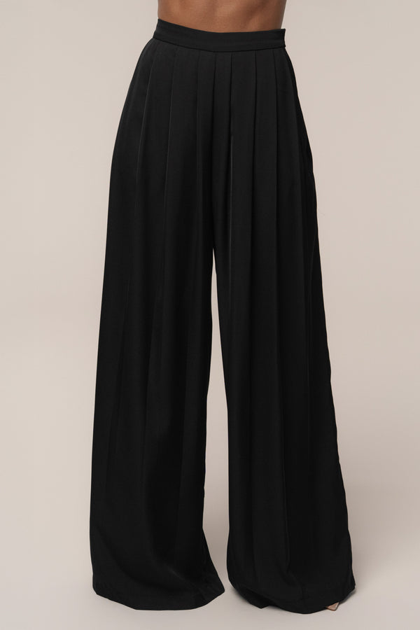 Black Clara Wide Leg Pleated Trousers