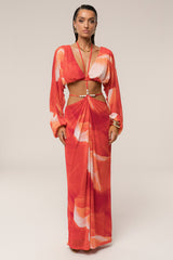 Sunset Red Hera Draped Maxi Skirt