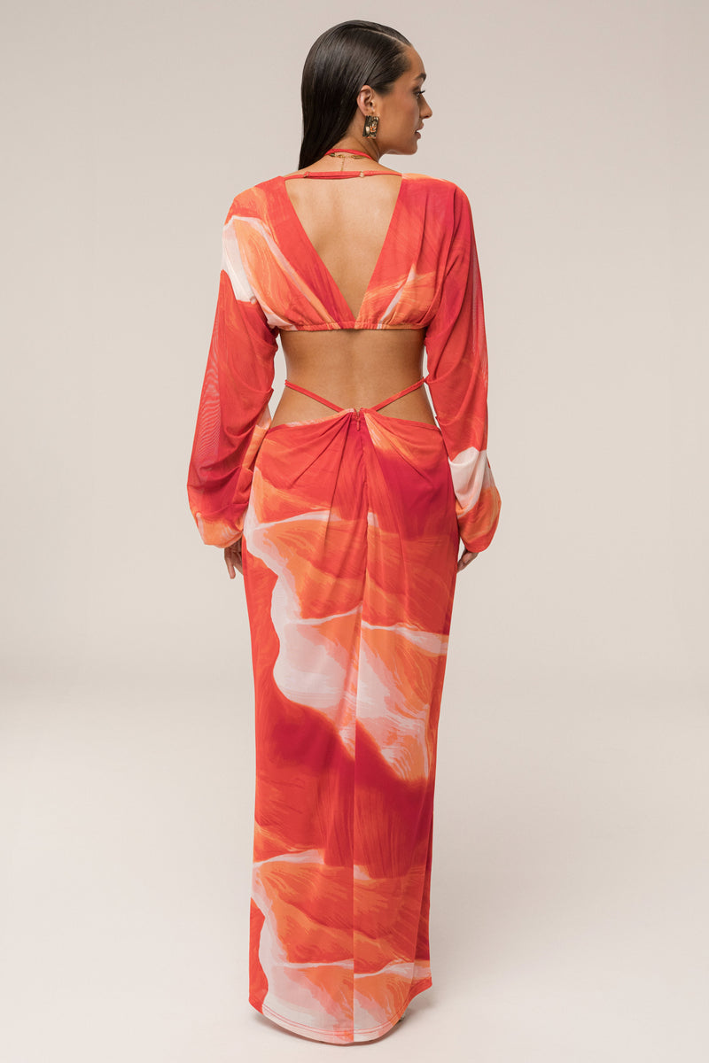Sunset Red Hera Draped Maxi Skirt