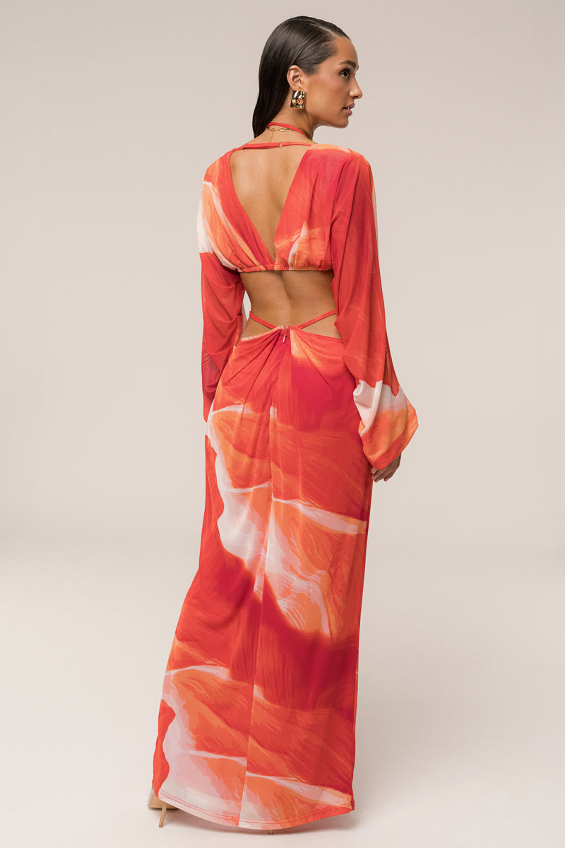 Sunset Red Hera Draped Maxi Skirt