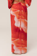 Sunset Red Hera Draped Maxi Skirt