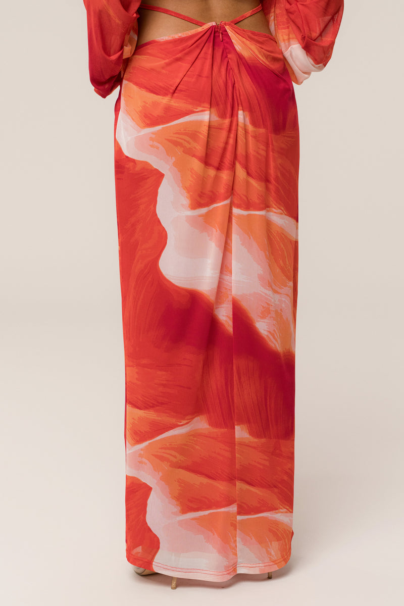 Sunset Red Hera Draped Maxi Skirt