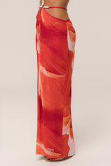 Sunset Red Hera Draped Maxi Skirt