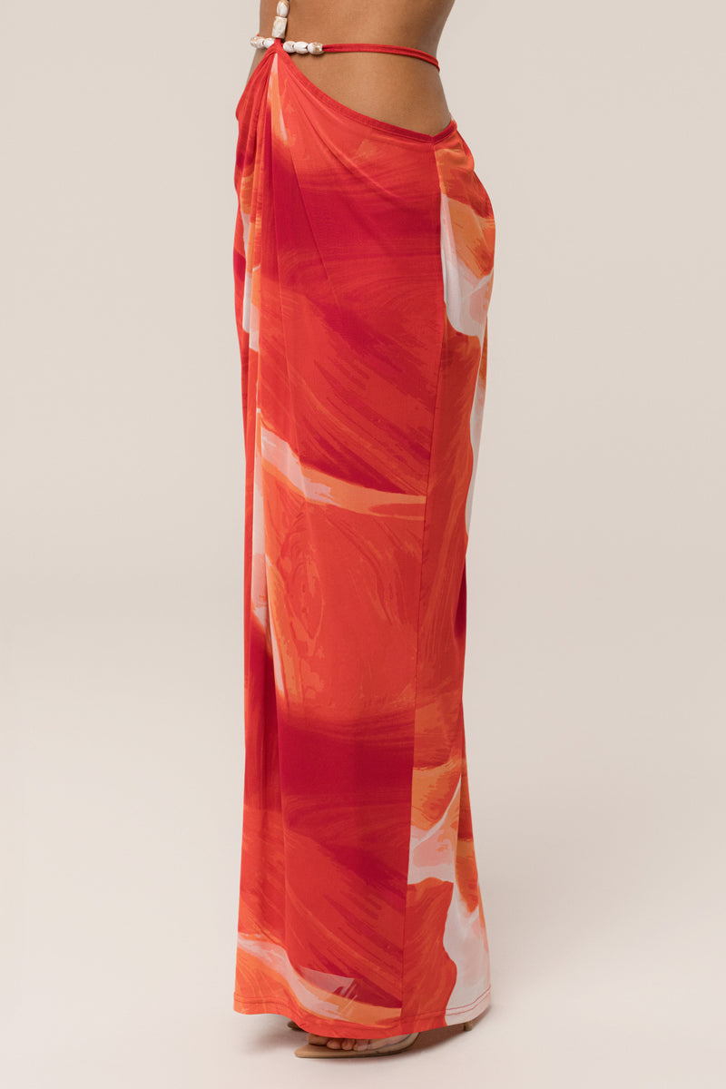 Sunset Red Hera Draped Maxi Skirt